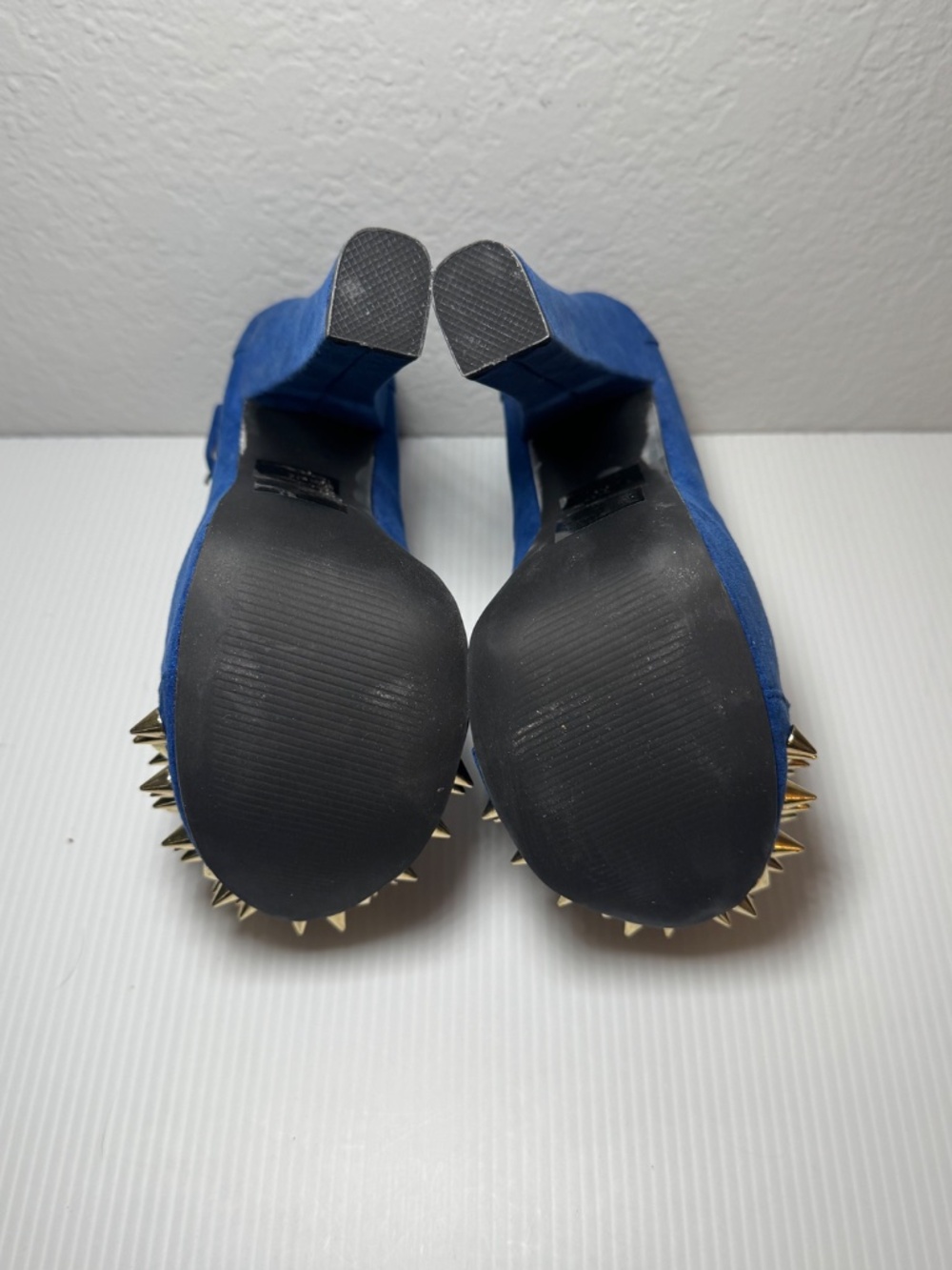 Wild Pair Blue Suede Spike Platform Heels with Ankle Strap - Picture 6 of 8